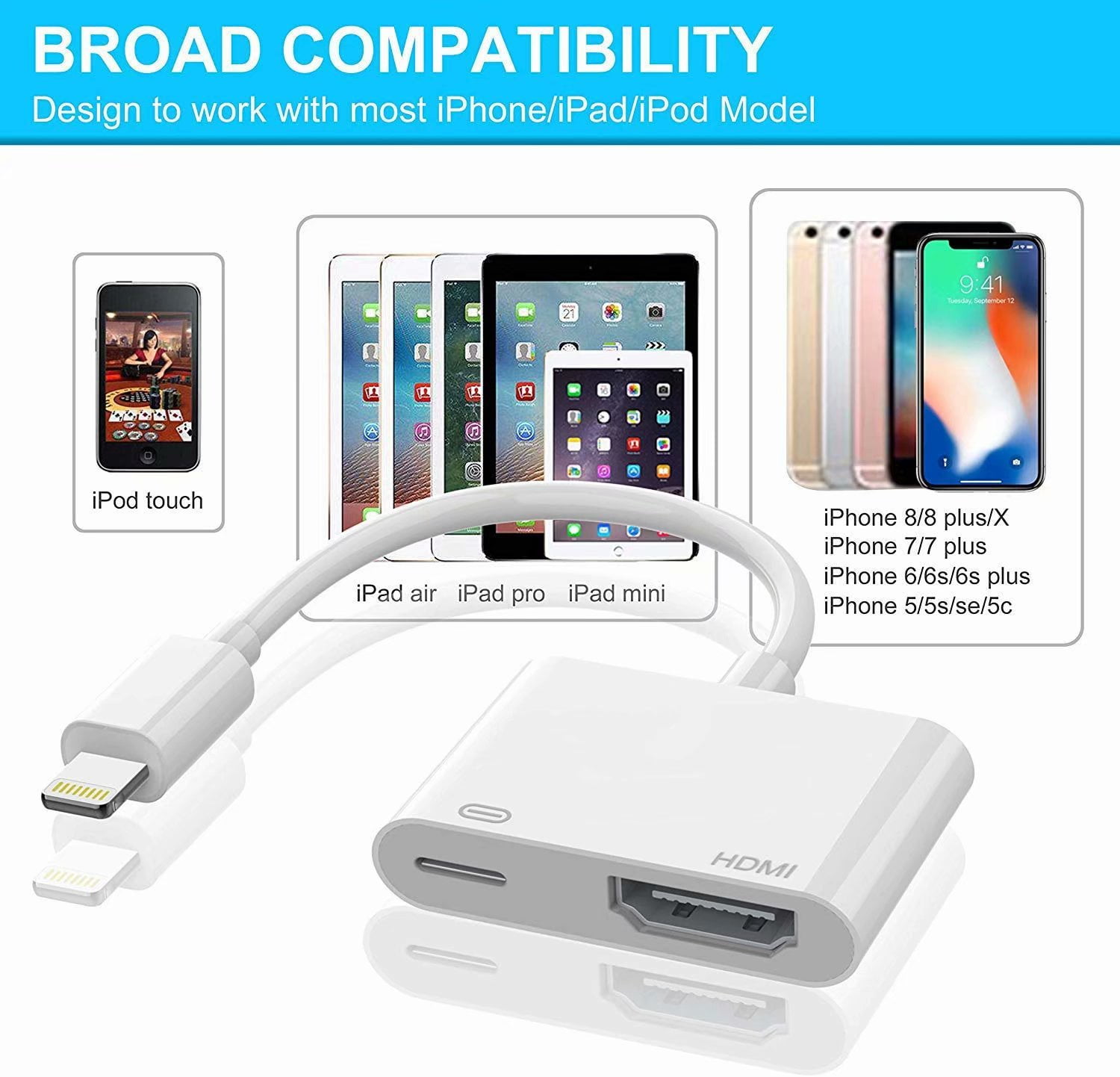 4K Adapter for For iPhone 14 13 12 11 Pro Max XR 7 8 to HDMI Cable Digital  AV TV