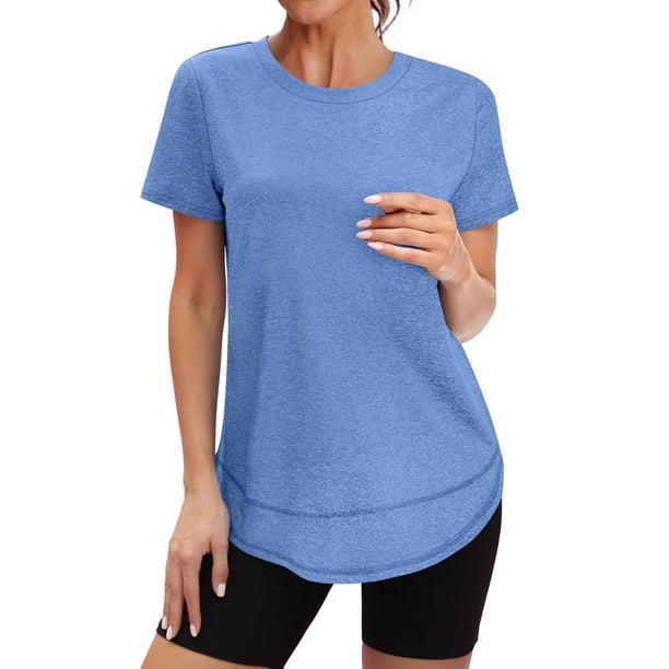 TaTaai Sun Protective Round Neck Top, Women‘s Short Sleeve UPF T-Shirt, Soft Solid Color Shirt for Outdoor Activities and Sports Wear Gift