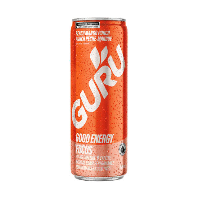 GURU Organic Energy Drink, Peach Mango Punch, 355ml can