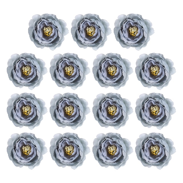 Cabeza de flor artificial Uxcell, cabezas de flores falsas, cabezas de peonía de seda a granel, flores de simulación azules, 15 piezas