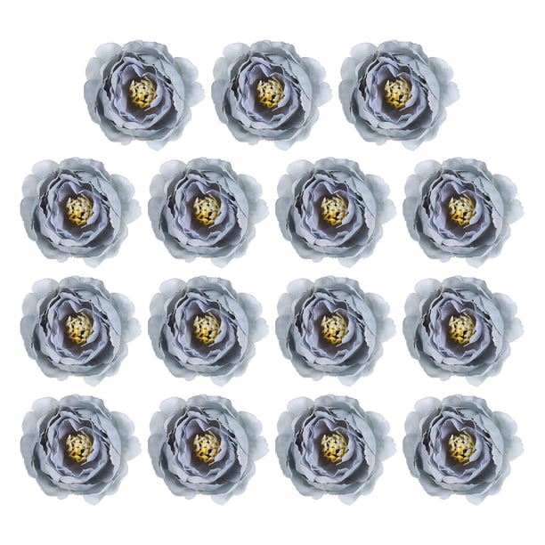 Cabeza de flor artificial Uxcell, cabezas de flores falsas, cabezas de peonía de seda a granel, flores de simulación azules, 15 piezas