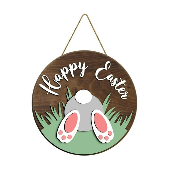 Home Decor Clearance Easter Wooden Hanging Sign Bunny Rabbit Welcome Door Hanger Rustic Easter Wood Wreath Sign For Front Door Spring Home Farmhouse Window Door Decorations, Army Green