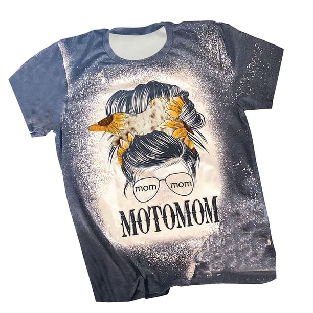Mujeres verano casual moda sexy cuello redondo camisa tie-dye mama manga corta letras imprimir camisetas tops blusa Pompotops hkajfhjk464906