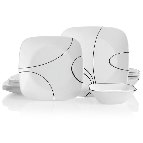 Corelle Simple Lines 18-Piece Square Glass Dinnerware Set (Service for 6)