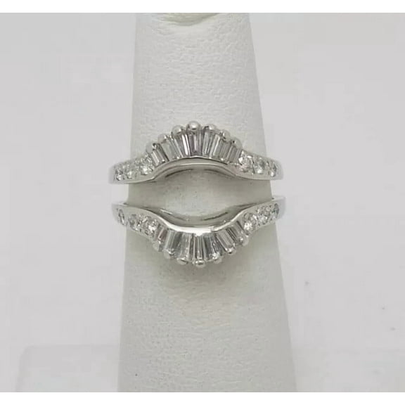 Gems Jewels 2.20 Ctw Round Cut White Diamond Wedding Anniversary Curved Chevron Enhancer Guard Band Ring 14K White Gold Plated 925 Sterling Silver 925 Sterling Silver -4