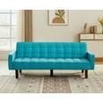 thumbnail image 2 of Rustic Linen Fabric Convertible Sofa, Button Tufted Sofa Bed with Adjustable Backrest, Armrest, Solid Wood Frame, Upholstered Sofa Couch for Living Room, Apartment, Bed Room, Blue, 2 of 9