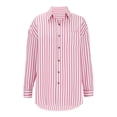 thumbnail image 3 of Fayshow0 Women's Smocked Cuffed Striped Boyfriend Shirt with Pocket Casual Collar Long Sleeve Blouse Tops for Pocket Shirred,Pink XL, 3 of 5