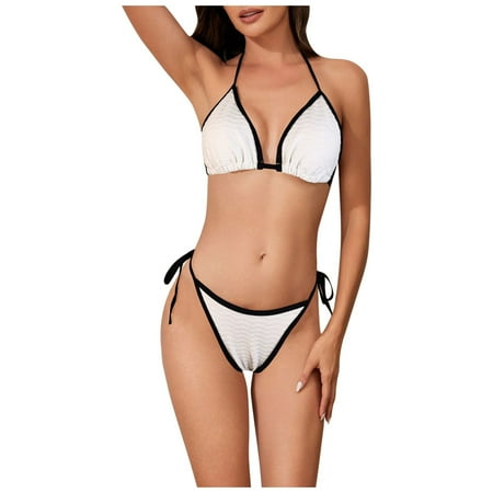 CBDElite Bikini Sets for Women 2 Piece Swimsuit Spaghetti Strap Triangle Cup Sexy Bathing Suits Beach Lace Up Thong Bikini(White L)