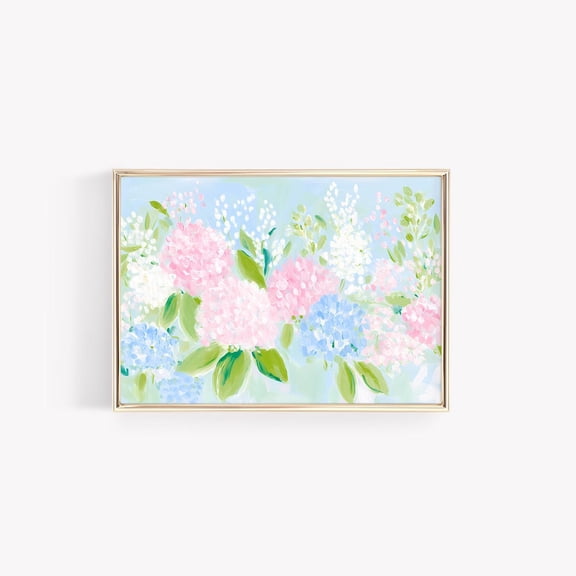 Hydrangea Garden Wall Art Print Pastel Floral Decor