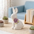 thumbnail image 4 of 1 Pcs Ceramic Rabbit Figurine, Easter Ceramic Bunny Tabletop Figurine Decor Rabbit with Flower Sculpture Table Centerpiece Decoration Tabletop Decorative for Spring Easter Home Indoor Decor, 4 of 4
