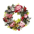 thumbnail image 2 of 17 Inch Spring Summer Colorful Flower Wreath for Front Door, Mixed Wild Flowers Wreath for Home Decor, Colorful Wild Flowers with Green Leaves for Everyday (Pink), 2 of 9