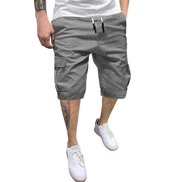 SHIXIAOO Male Summer Solid Color Plus Size Casual All Shorts Fashionable Woven Cargo Pants with Pockets