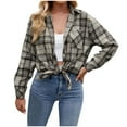 thumbnail image 1 of Womens Work Shirts Tops Flannel Plaid Button Down Oversized Long Sleeve Jacket Fall Clothes for Women Tees Blouses Beige Size S, 1 of 8