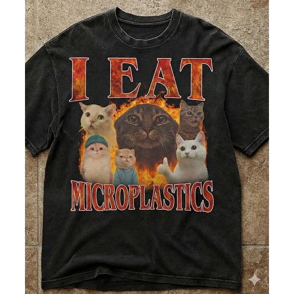 Vintage 90s Cat Meme T-Shirt - I Eat Microplastics