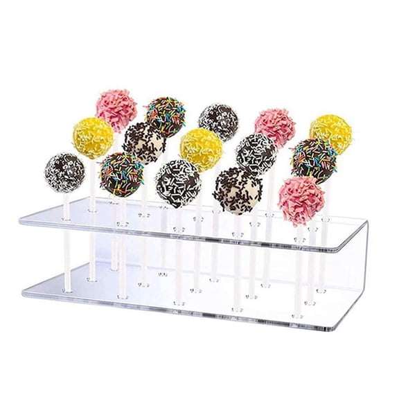 Clear Cake Pop Stand, Acrylic Cake Pops Holder, Lollipop Stand for Display, 20 Holes, 6.3x3.5x1.5 Inch for Dessert Table, Party, Weddings, Birthdays, Sturdy and Crystal Clear for Elegant Presentation