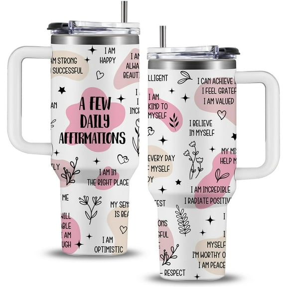 Positive Daily Affirmations Tumbler - Mental Health Gifts for Women, Inspirational Motivational Gifts for Women, Sobriety Present for Self Love Girl - Positive Affirmation Gift Coffee Cups 40oz