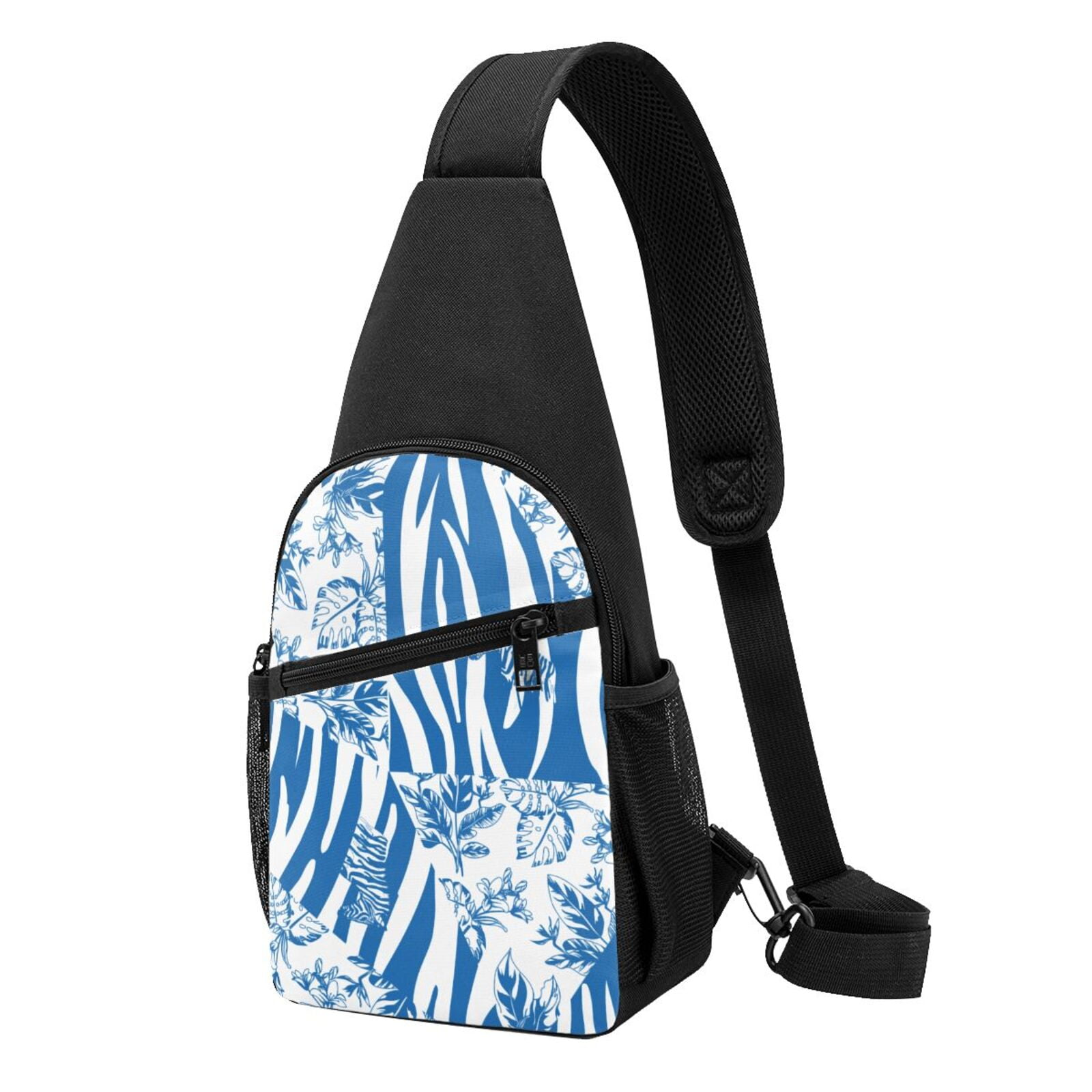 TEQUAN Crossbody Bag Chest Pack, Blue Zebra Collage Stripes Pattern