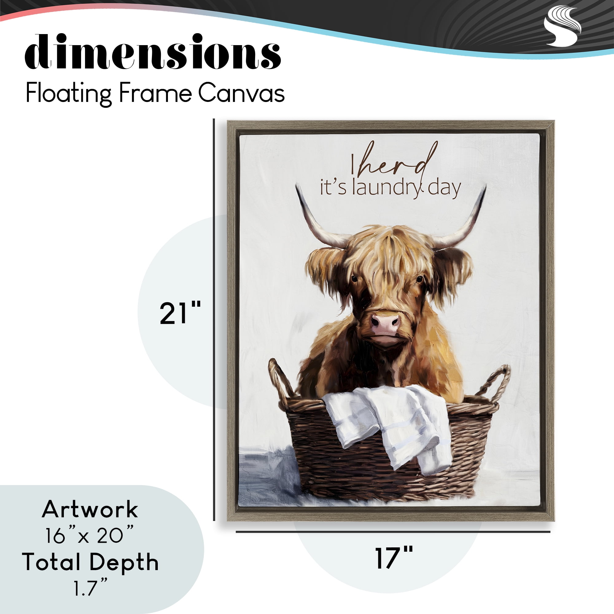 Herd It's Laundry Day Brown Framed Floater Canvas Wall Art, design by Kim Allen