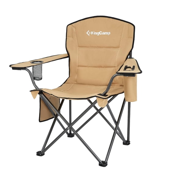 KingCamp Chaise Pliante Surdimensionnée Rembourrée avec Porte-Gobelet, Glacière et Poche, Kaki