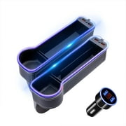 keketuohai 2 Pack Car Seat Gap Organizer Filler with 2 USB Charging Front Seat Gap Storage Box with Cup Holder PU