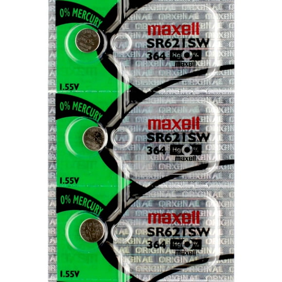 3 x Maxell 364 Watch Batteries, SR621SW or 363 Battery