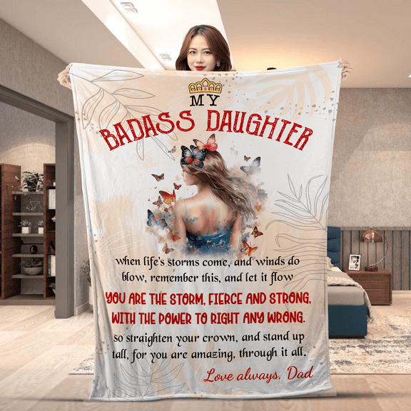 Floral Butterfly To My Badass Daughter Blanket From Mom Dad, To My Badass Granddaughter Throw Blanket From Grandpa Grandma, To My Badass Niece Blanket From Auntie - Fleece-60x80