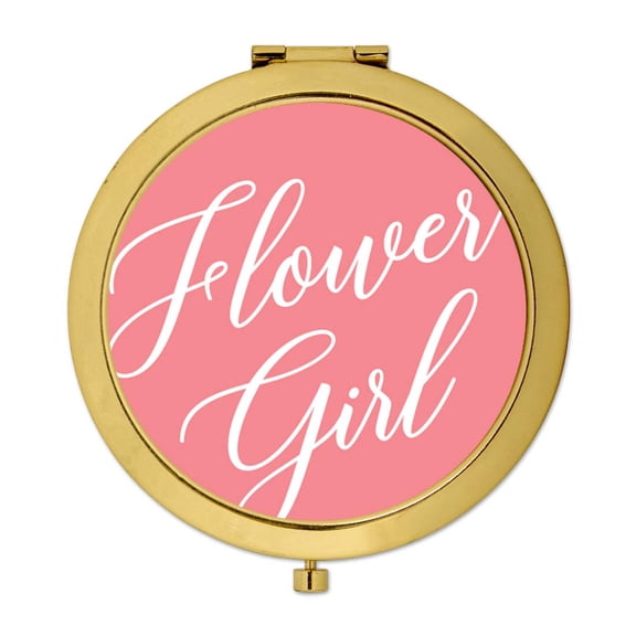 Koyal Wholesale Gold Compact Mirror Flower Girl Wedding Gift, Coral, 1-Pack