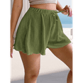 thumbnail image 6 of Summer Casual Tie Front Lettuce Trim Ribbed Knit Shorts High Waist Women'S Shorts Green L, 6 of 7