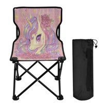 Folding Chair Camping Chair For Camping Picnicking Outdoor Beach and Travel Cute Unicorn with Elegant Roses
