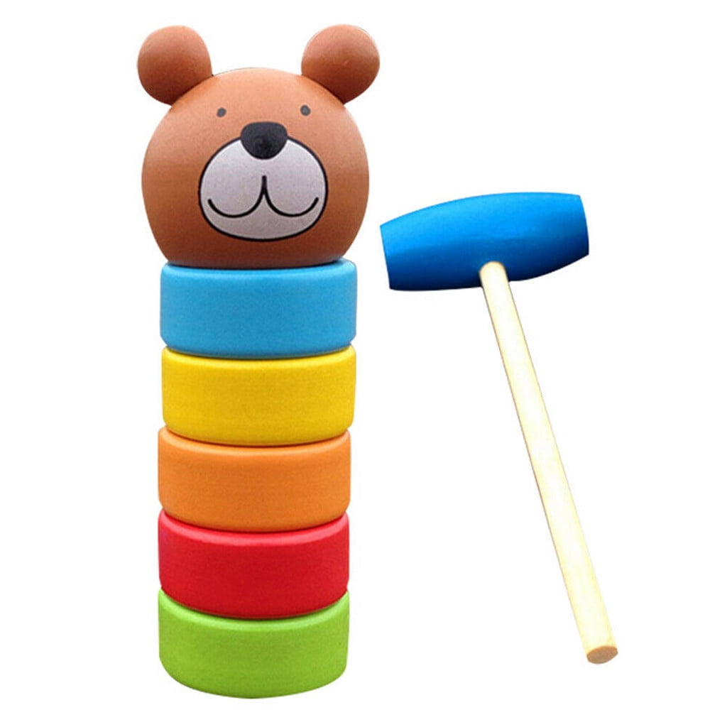 Bear Rainbow Tower Stacking Blocks Board Games Wooden Building Set for Kids 