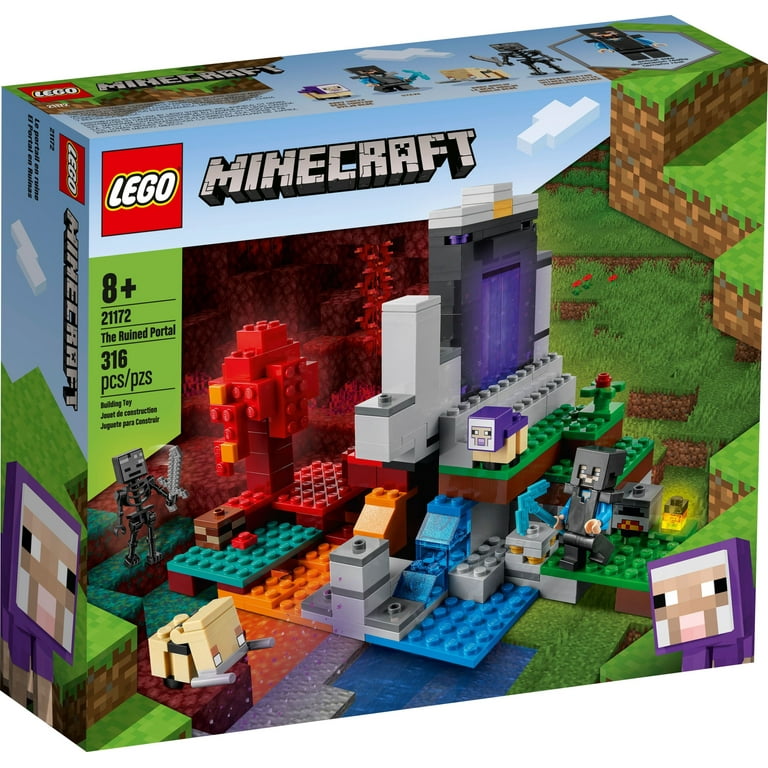 LEGO Minecraft The Ruined Portal Girls and Kids, with Gift Idea Building for Old Skeleton 21172 Plus Boys & Year Wither 8 Toy Steve Figures
