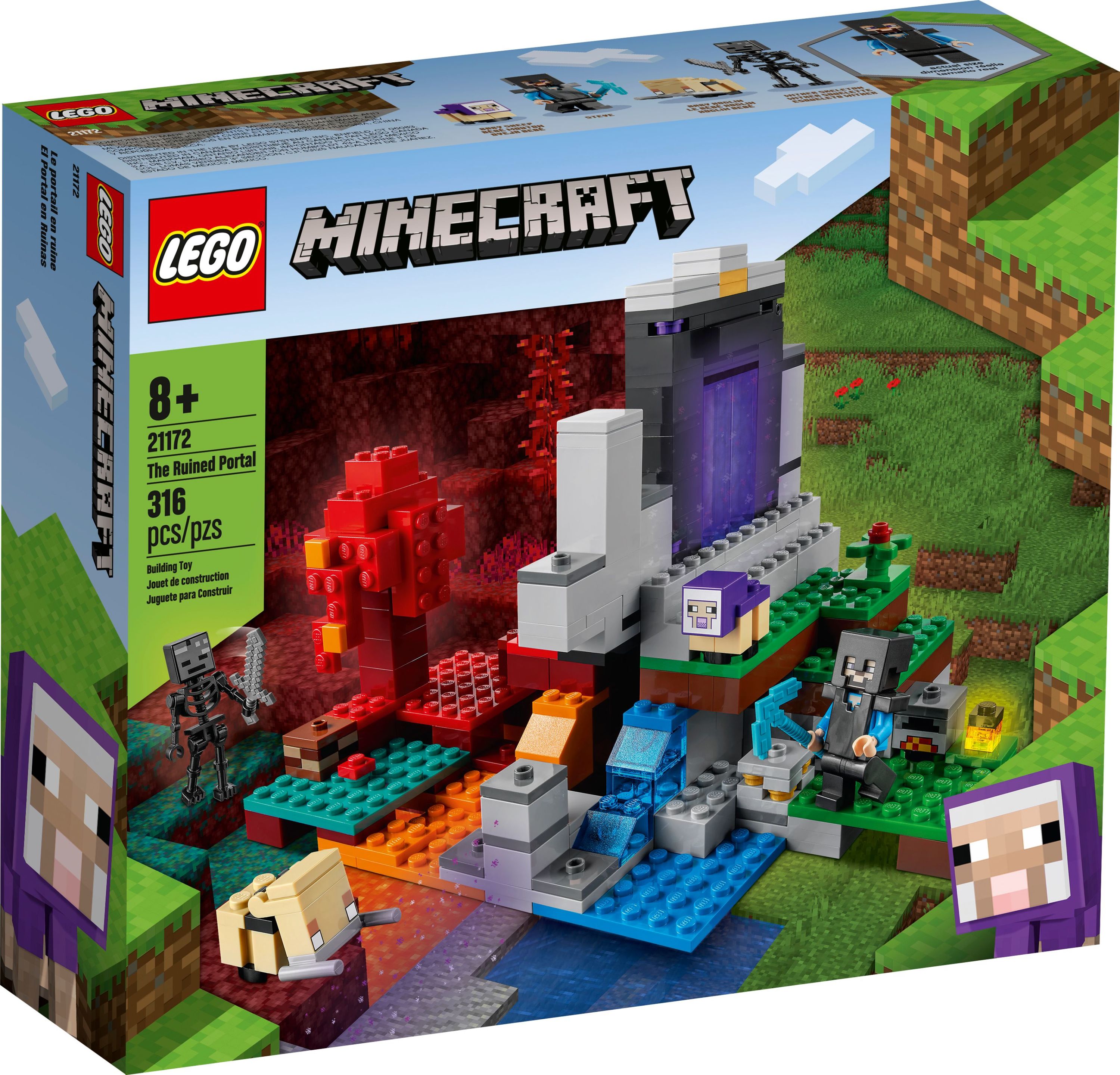 LEGO Minecraft The Ruined Portal Building Toy 21172 with Steve and Wither Skeleton Figures, Gift Idea for 8 Plus Year Old Kids, Boys & Girls - image 3 of 8