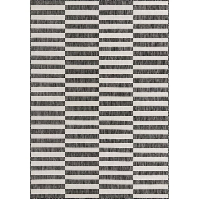 Unique Loom Outdoor Striped Classic Rug 8' x 11' 4 Rectangle Charcoal/Ivory