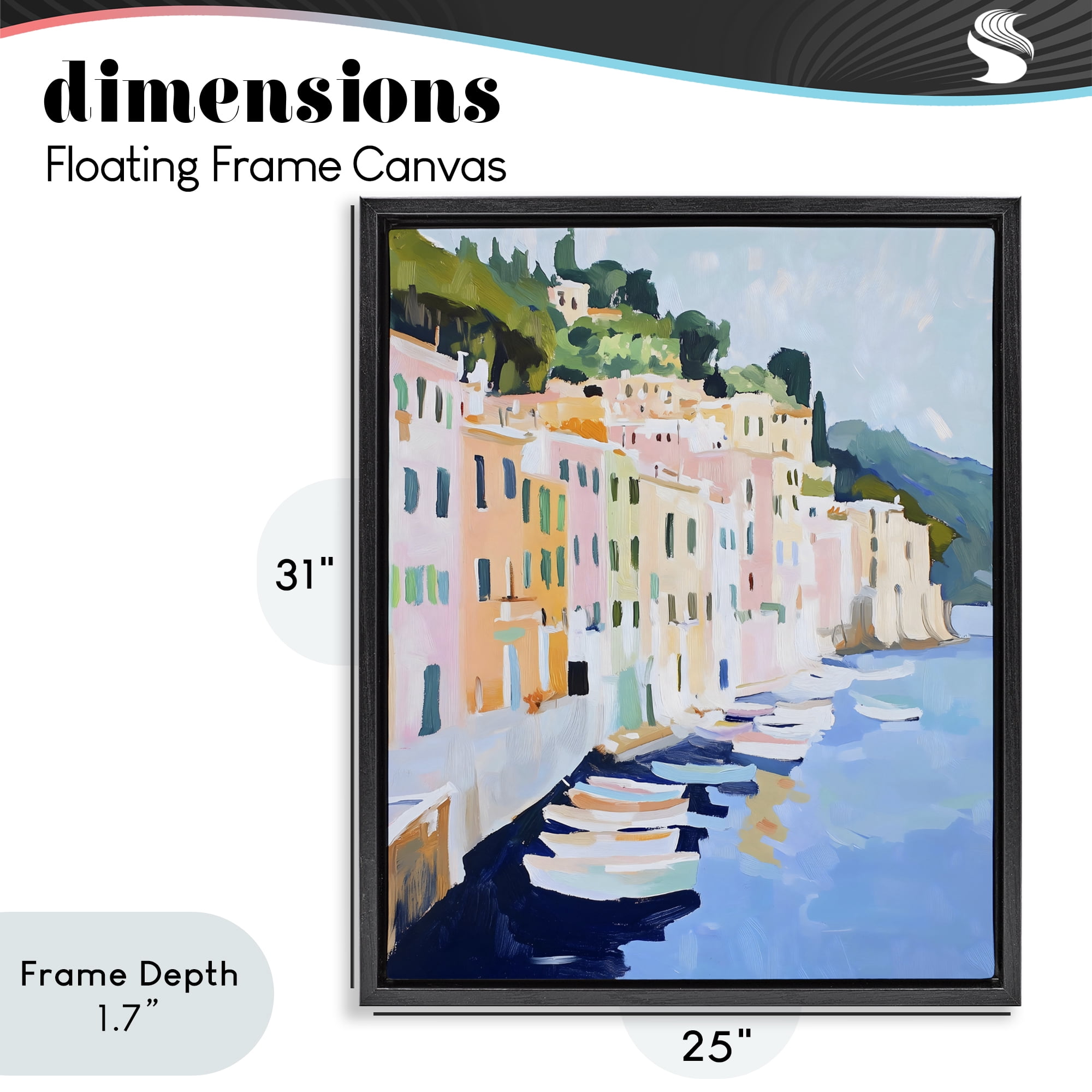 Stupell Industries Portofino Harbor View Black Framed Floater Canvas Wall Art, design by The Prints Vibe