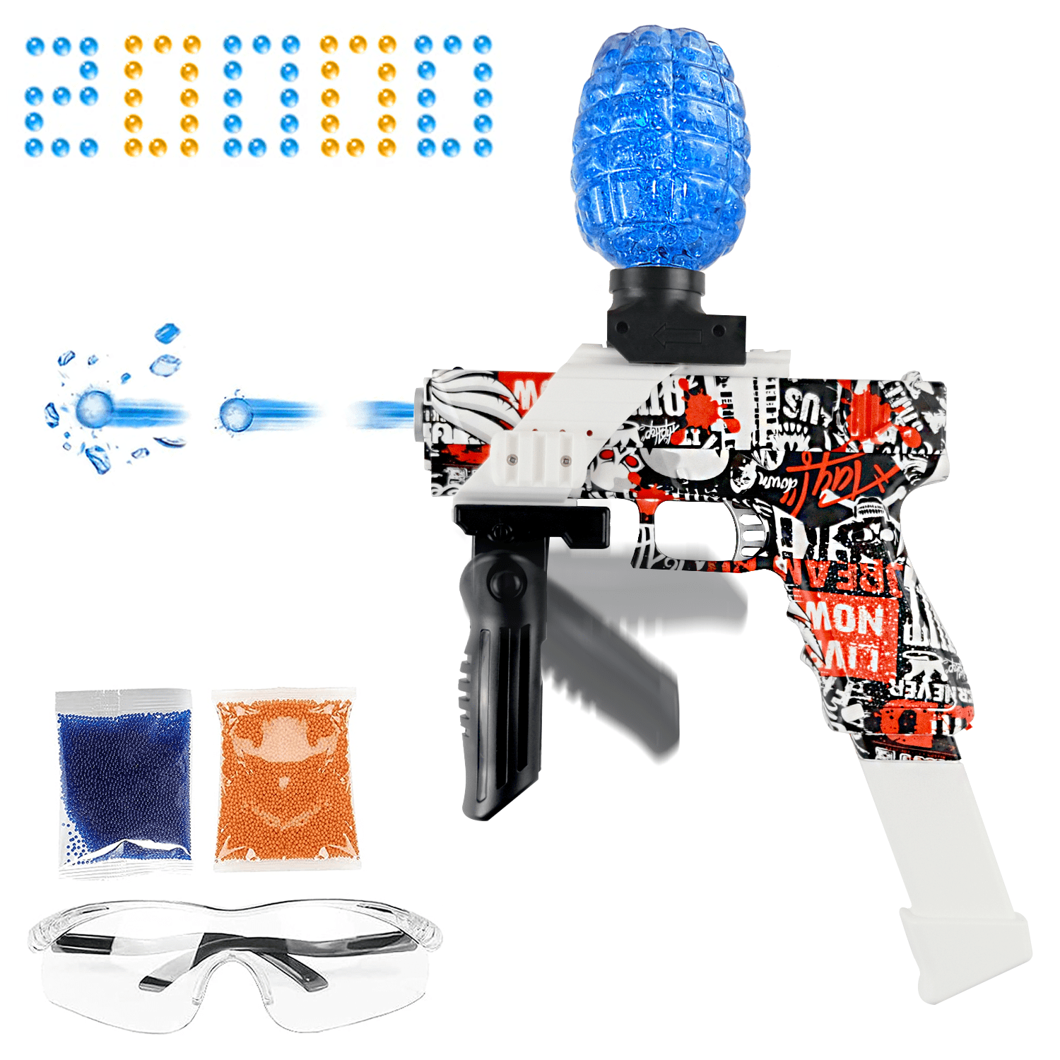 2 Target USA Stars Splatter Ball Blaster Automatic Gel Ball Toy for Summer Outdoor Game Gift for Boy and Girl 12+ Electric Gel Blaster Uzi Gel Ball Blaster Pistol with 20000 Water Bead 
