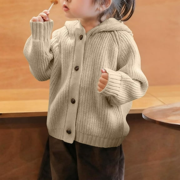 UQJfacai Girls Cardigan Sweater Long Sleeve Chunky Cable Knit Cardigans Fall Sweater Winter Button Down Hooded Outerwear 2-12 Years