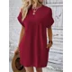 thumbnail image 1 of Vestido corto de verano con bolsillos laterales para mujer, traje de estilo coreano con cuello redondo, cómodo e informal, Color liso, 1 of 5