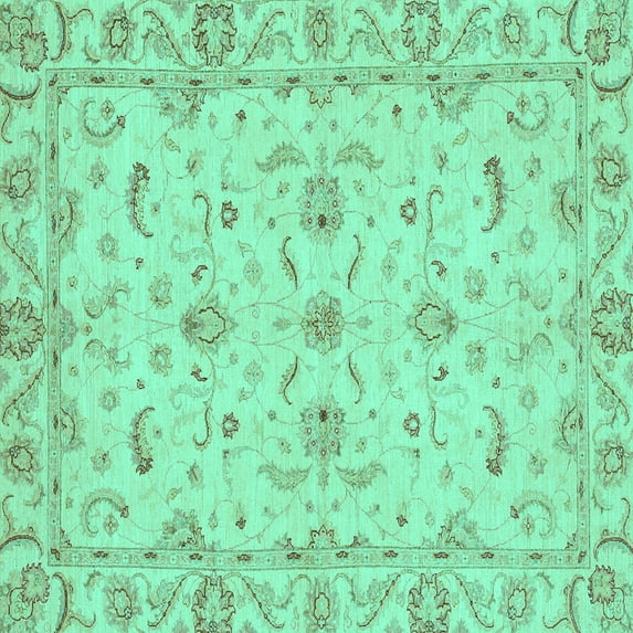 Ahgly Company Machine Washable Indoor Square Oriental Turquoise Blue Traditional Area Rugs, 8' Square