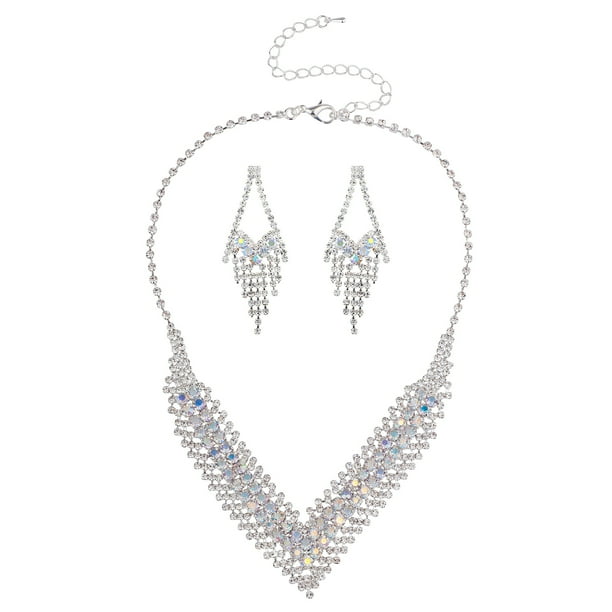Lux Accessories Lux Accessories Silver Tone Layered V Shaped Crystals