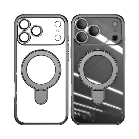 Allytechgroup Case for Apple iPhone 17 Pro [Compatible with MagSafe], 360° Rotatable Invisible Magnetic RingStand [Camera Lens Protector] Plating Clear Shockproof Phone Cover,Gray