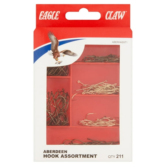 Eagle Claw Aberdeen Fishing Hook Assortment, 211 Piece, Assorted Sizes.