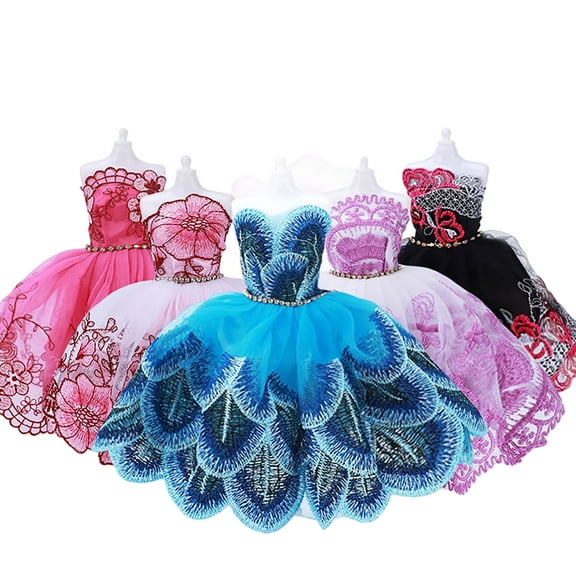5 Dresses, Doll Dress Up Accessories, Wedding Dress Princess Suit (5 Pieces With Diamonds)