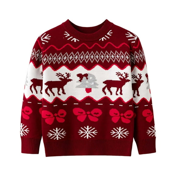 Splozh Toddler Boy Girl Christmas Sweater Childrens Comfortable and Warm Christmas Sweater Childrens Cute Cartoon Print Pullover and Base Knit Sweater Wine,4-5 Years