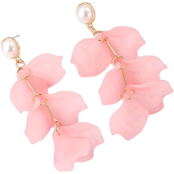 Long Acrylic Rose Flower Petal Dangle Earrings Flower Drop Statement Floral Tassel Earrings Multi Layered Floral Pearl Earrings for Women Gifts Jewelry