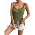 thumbnail image 3 of Women'S Fringe Camis Western Cowgirl Tassel Tank Tops Sleeveless V-Neck Crochet Top Spaghetti Straps Vest Green M, 3 of 9
