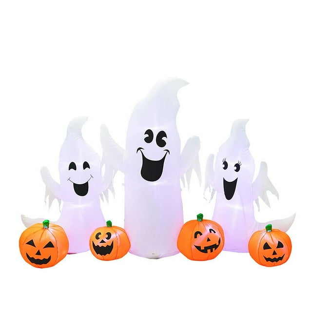 Calabaza inflable de Halloween para decoración de jardín al aire libre, juguetes hinchables de 7 piezas y 230cm con luces LED, ideal para regalo de Navidad