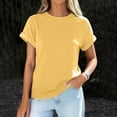 thumbnail image 3 of WULMLEO Women's Casual Cotton T-Shirt Rolled Cuff Short Sleeve Tops Lightweight Summer Top for Beach Trips Errands Yellow M, 3 of 7