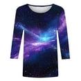 thumbnail image 5 of Olyvenn 3/4 Length Sleeve Womens Tops 2025 Tie Dye Print Vintage Tee Fashion Casual Plus Size Blouse Crewneck Loose Shirts Purple XL, 5 of 5