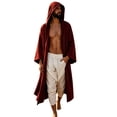 thumbnail image 2 of HuangHuanChen Mens Renaissance Shawl Cape Medieval Samurai Cloak Warrior Ren Faire Men's Oversized Hooded Coat Halloween Cape Men Shawl Collar Lightweight Open Front Drape Kimono Cardigan Red M, 2 of 5