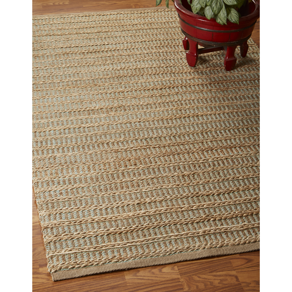 LR Home Natalie Hale Tan/Seafoam Striped Farmhouse Jute Blend Area Rug, 5' x 7'9"